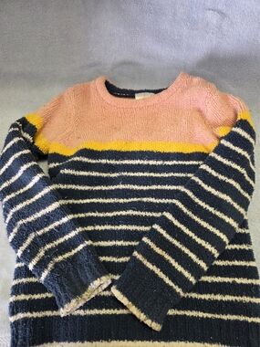 Striped Crewneck Sweater - Pink, Navy & Yellow